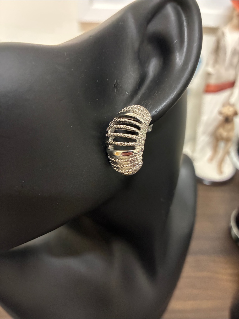 Monet Vintage 1980s Silver Textured Hoop Earrings
